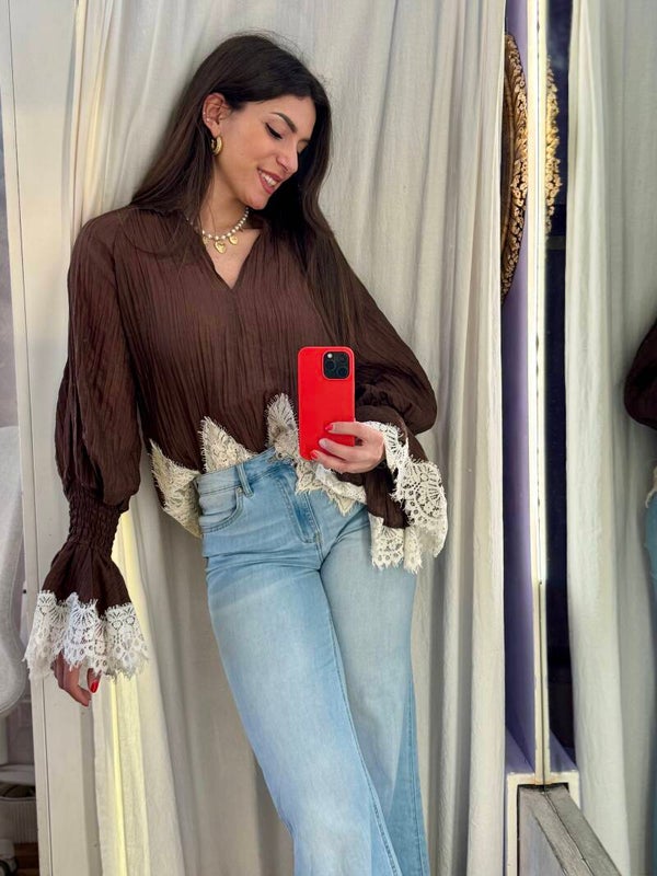 Camicia Pizzo Marrone