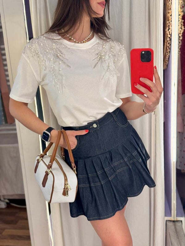 T-shirt perle bianca