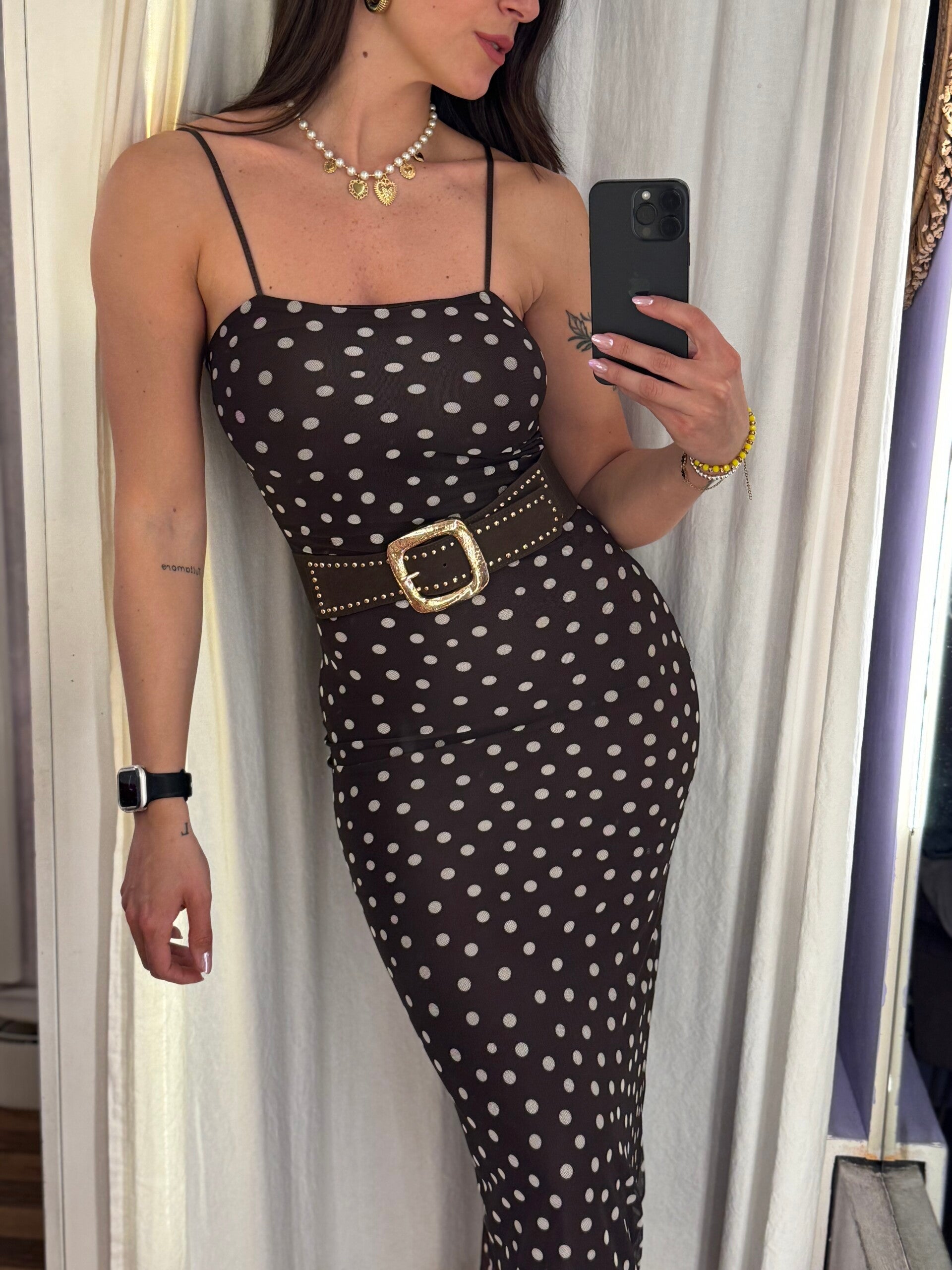 Abito Pois Elegance Marrone