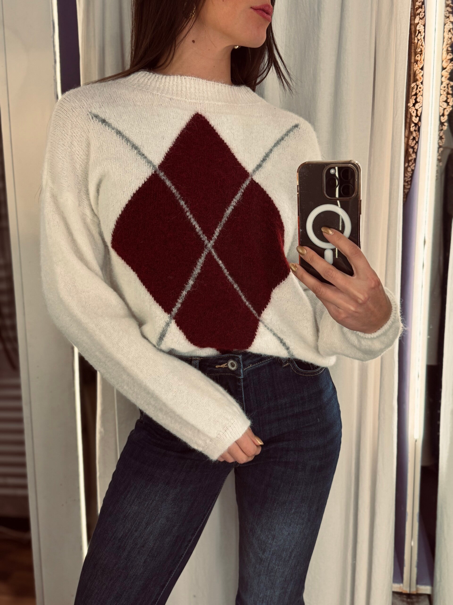 Maglione con losanghe bianco -30%