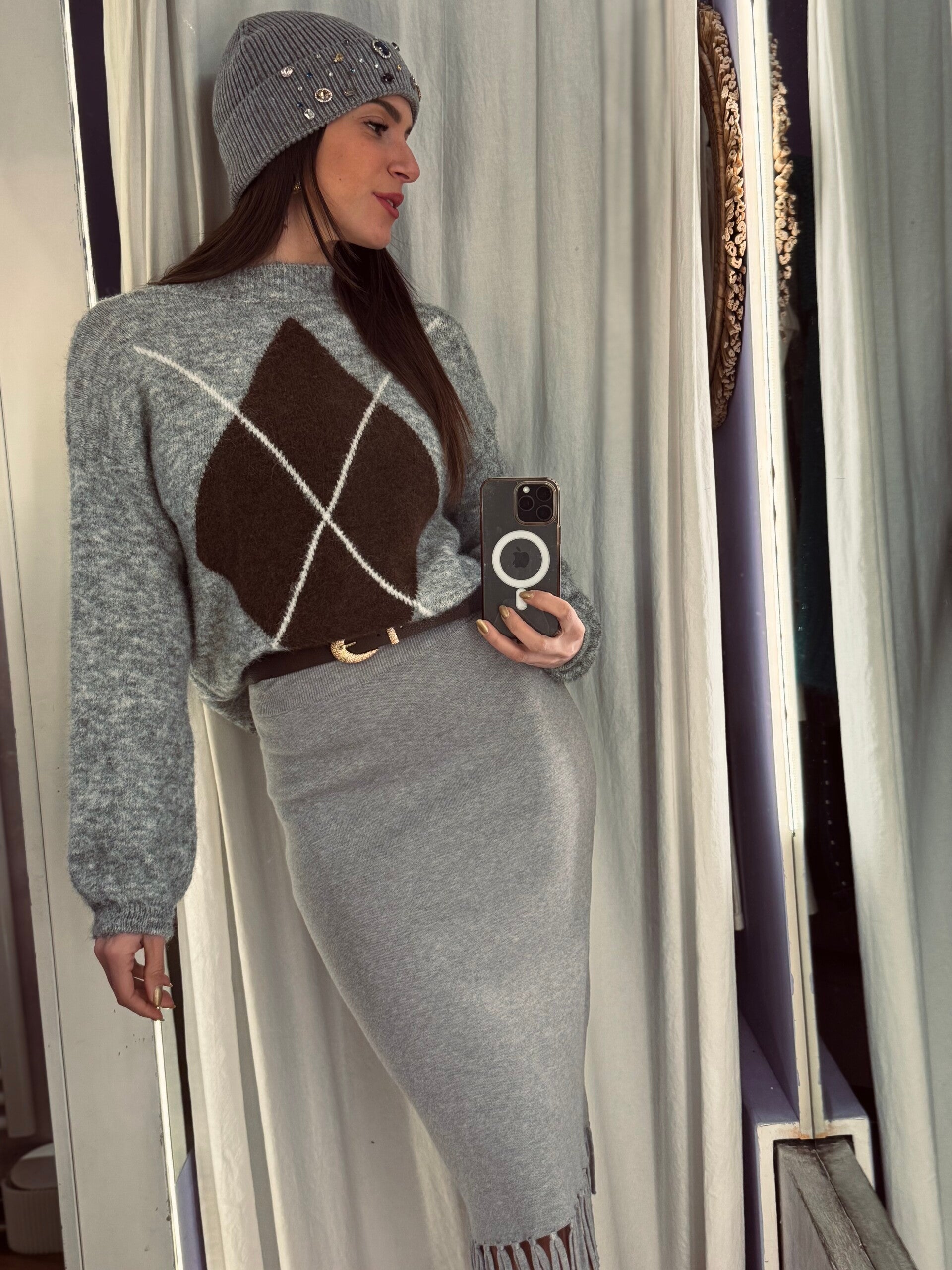 Maglione con losanghe grigio -30%