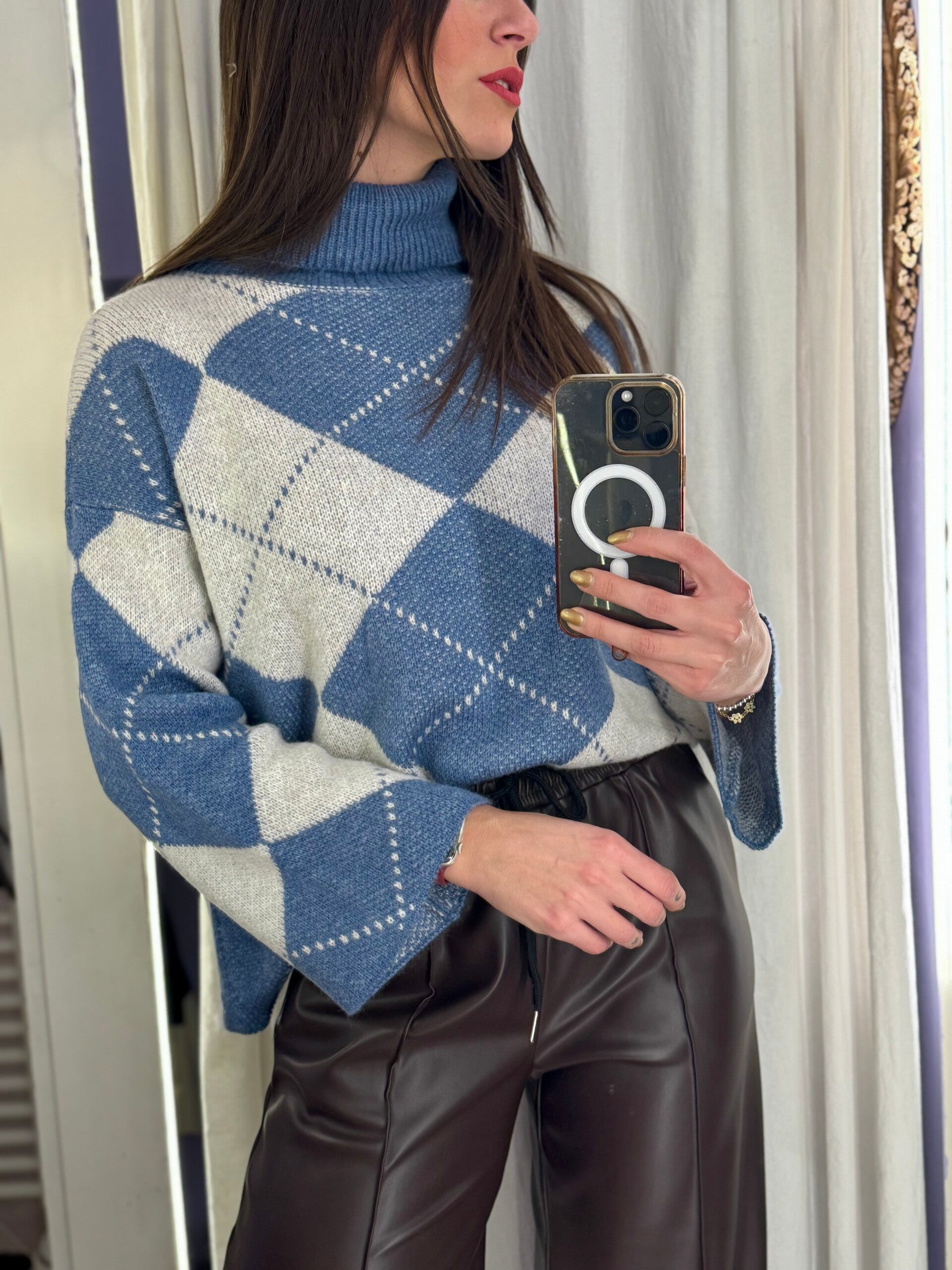 Maglione con losanghe azzurro -20%