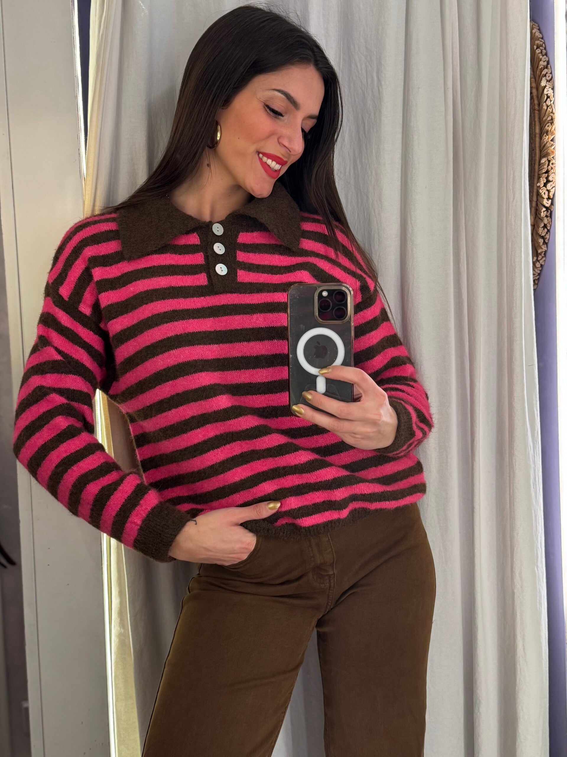 Maglione polo a righe -20%