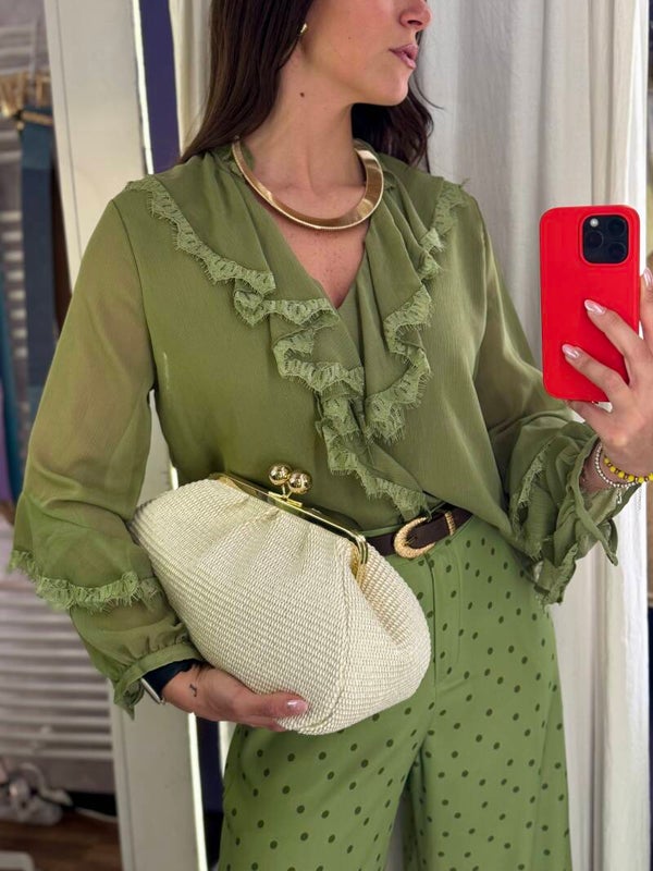 BLUSA RUCHES VERDE SALVIA