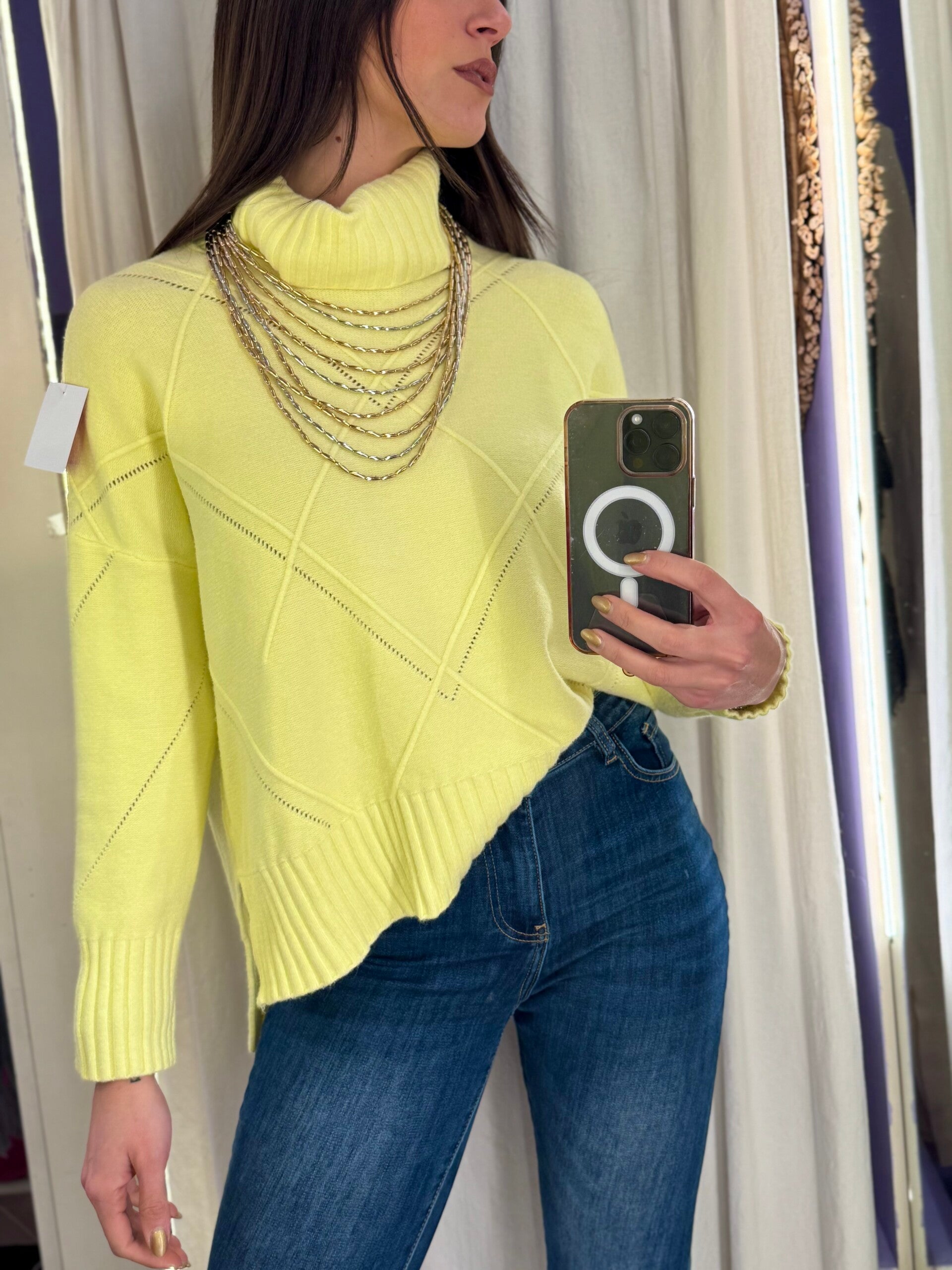 Maglione a rombi giallo -20%