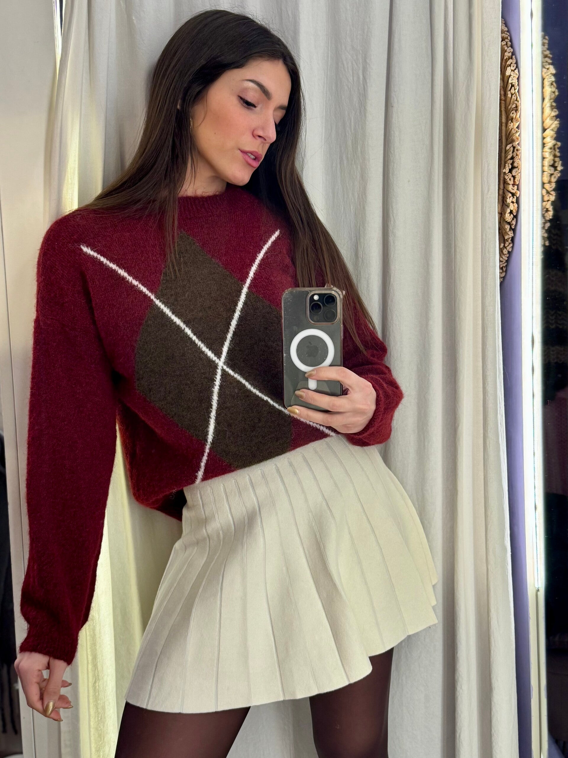 Maglione losanghe bordeaux -30%