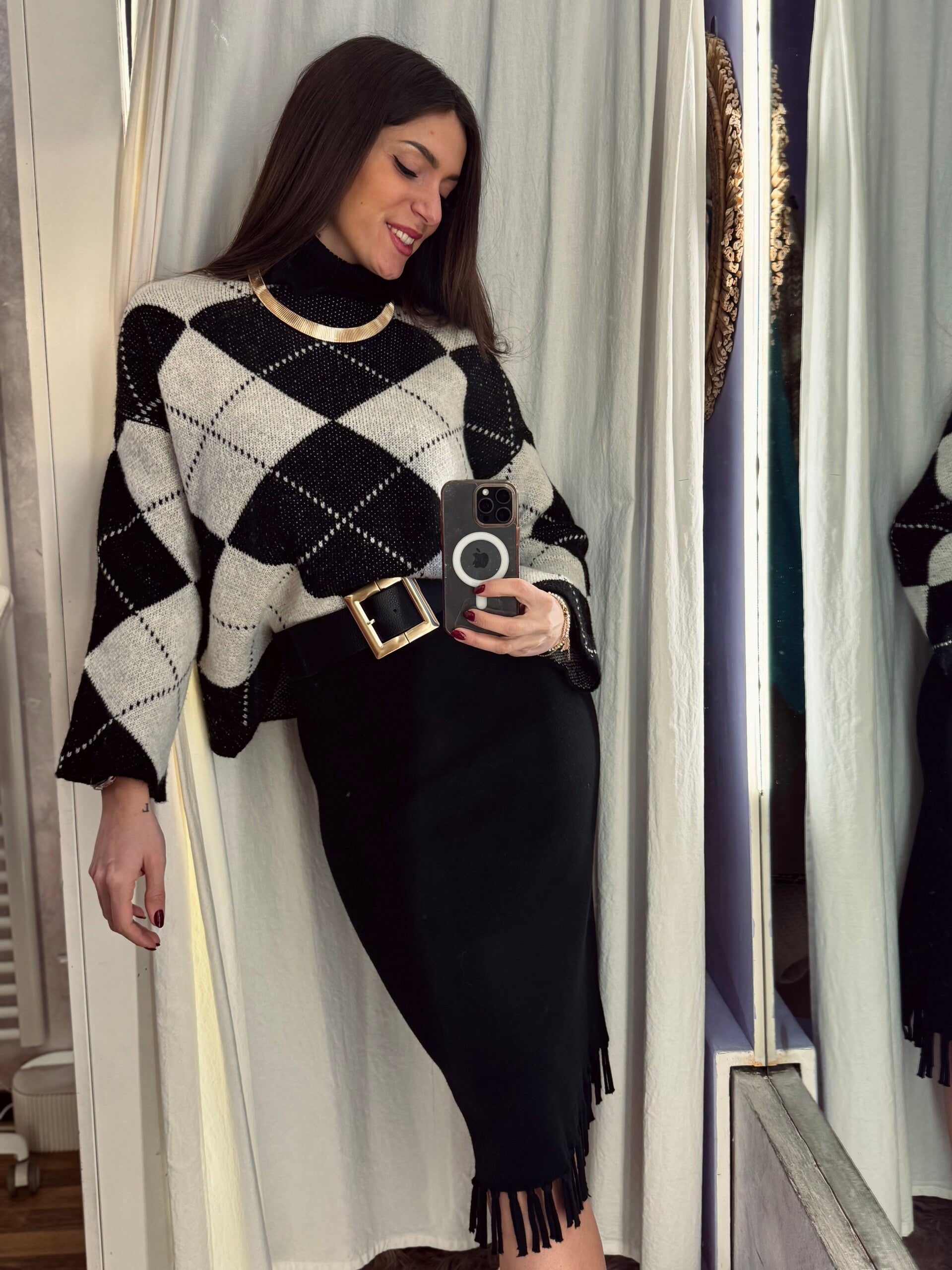 Maglione con losanghe nero -20%