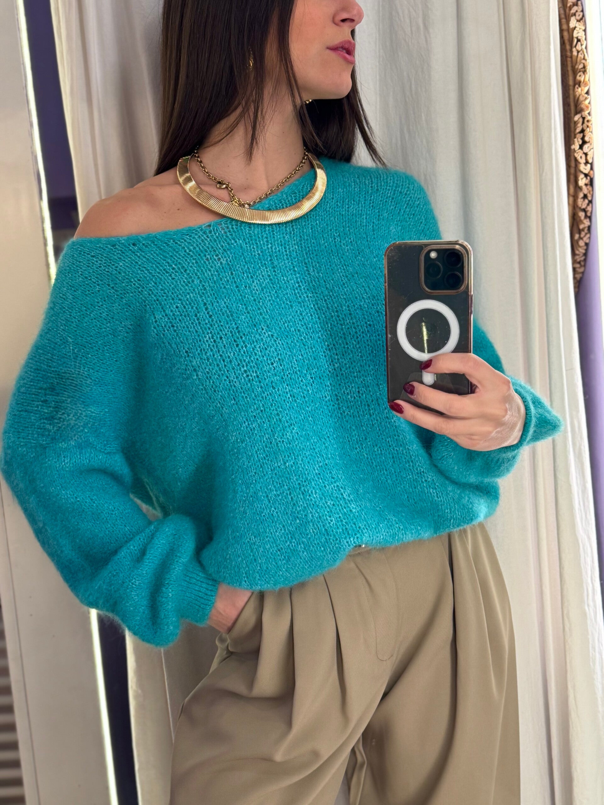 Maglione scollo a V verde acqua