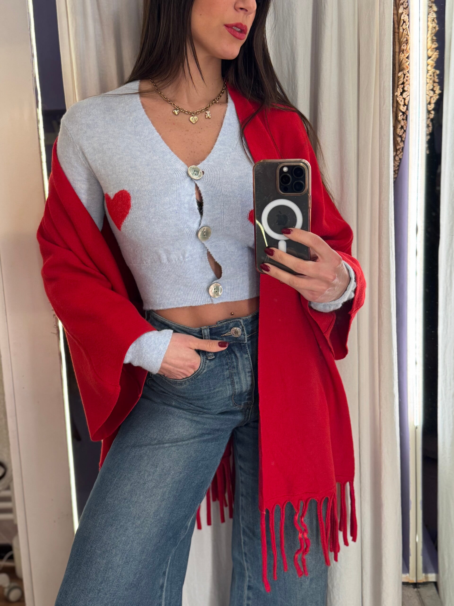 Cardigan rosso con frange -50%