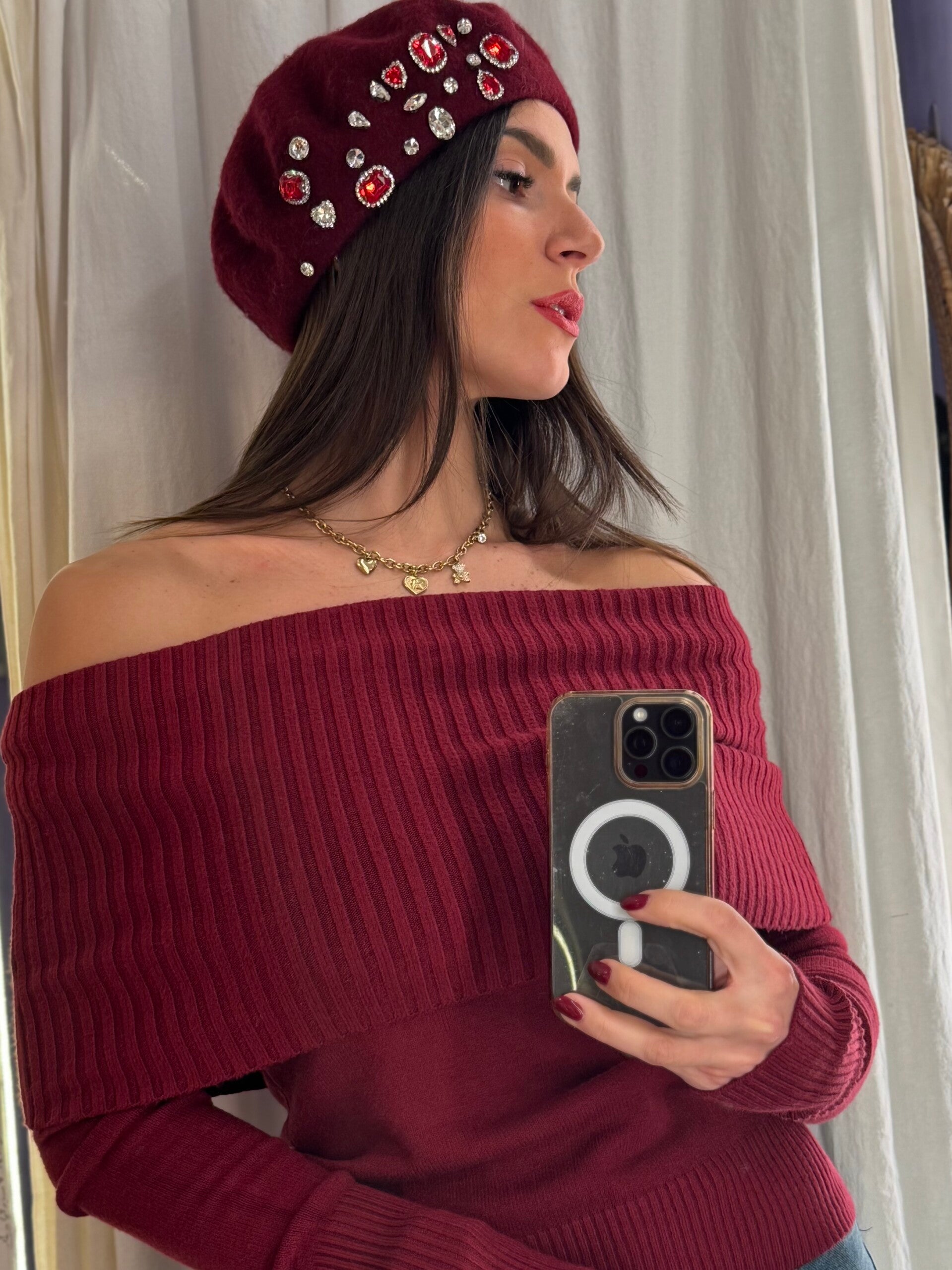 Basco con strass bordeuax