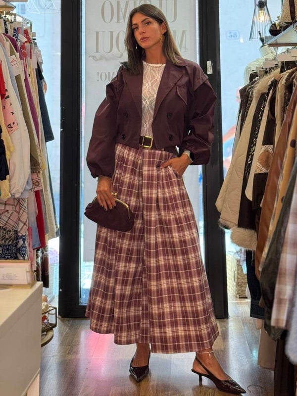 PANTALONE CHECK BORDEAUX