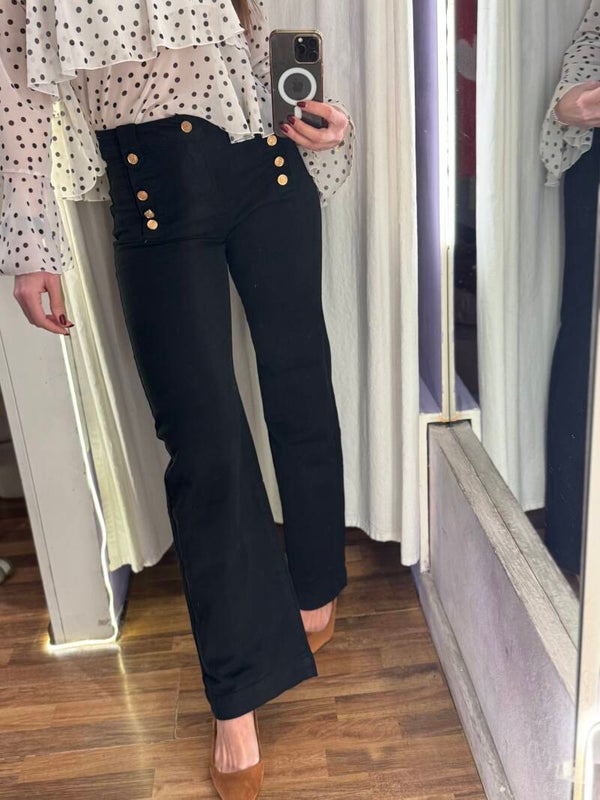 Jeans palazzo nero con bottoni -20%