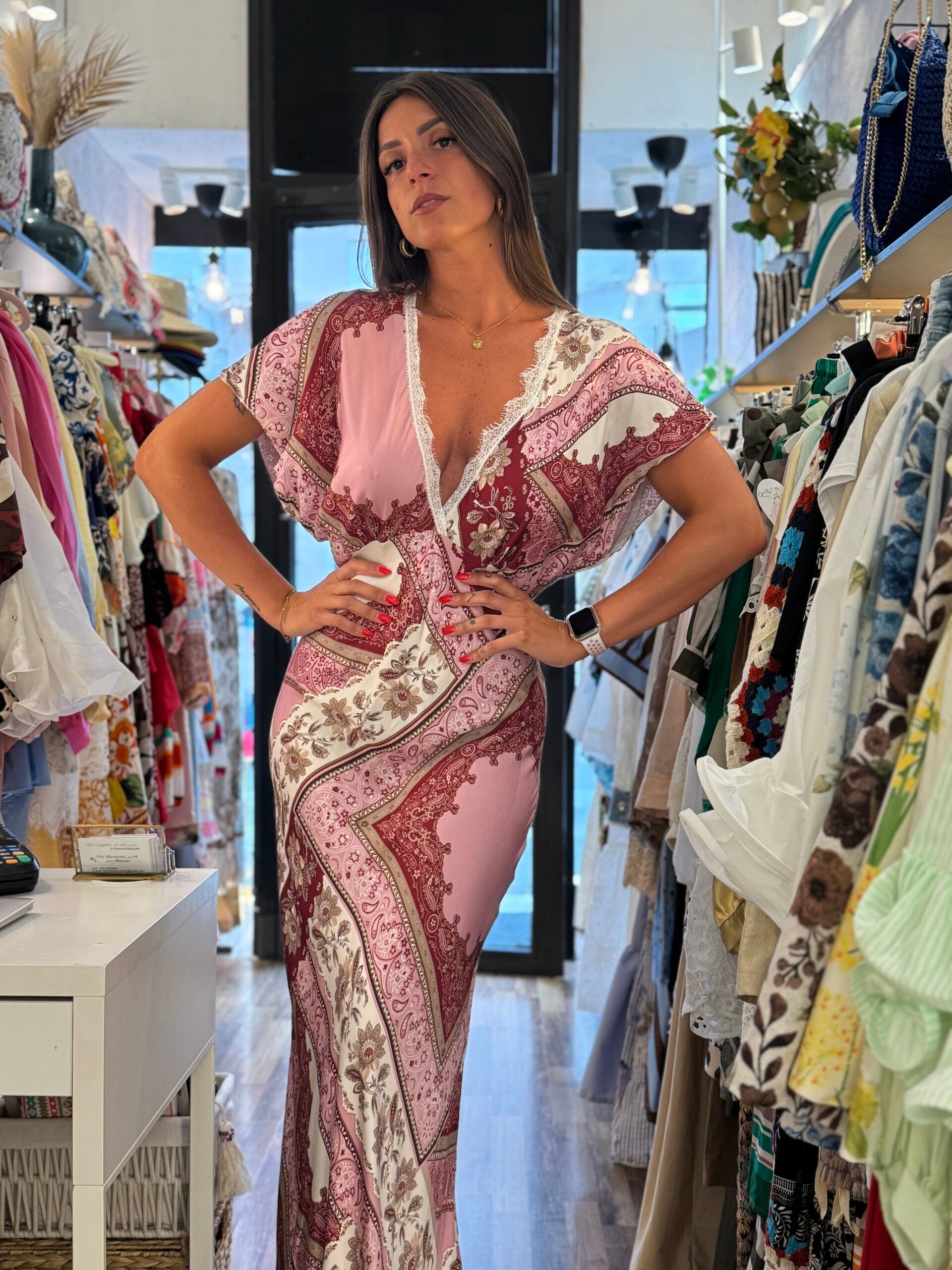 ABITO LUNGO PAISLEY ROSA