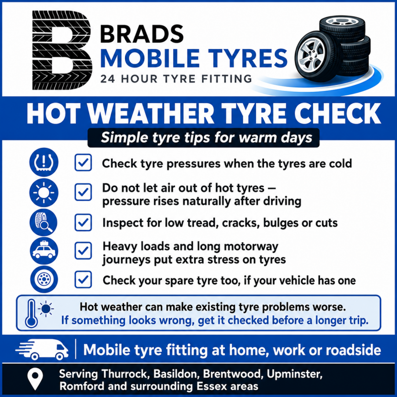 Hot weather tyre safety checklist by Brads Mobile Tyres