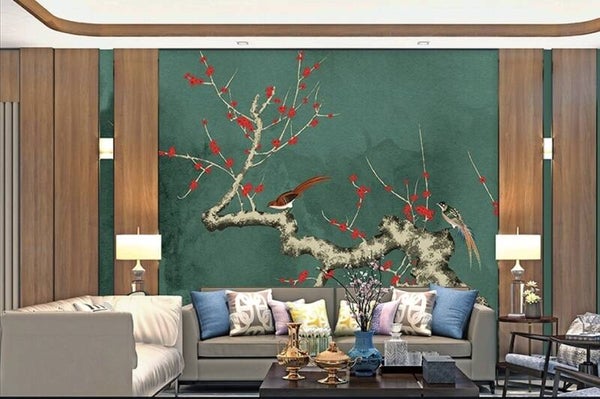 Oriental Bird & Blossom Wall Mural/ per SQM