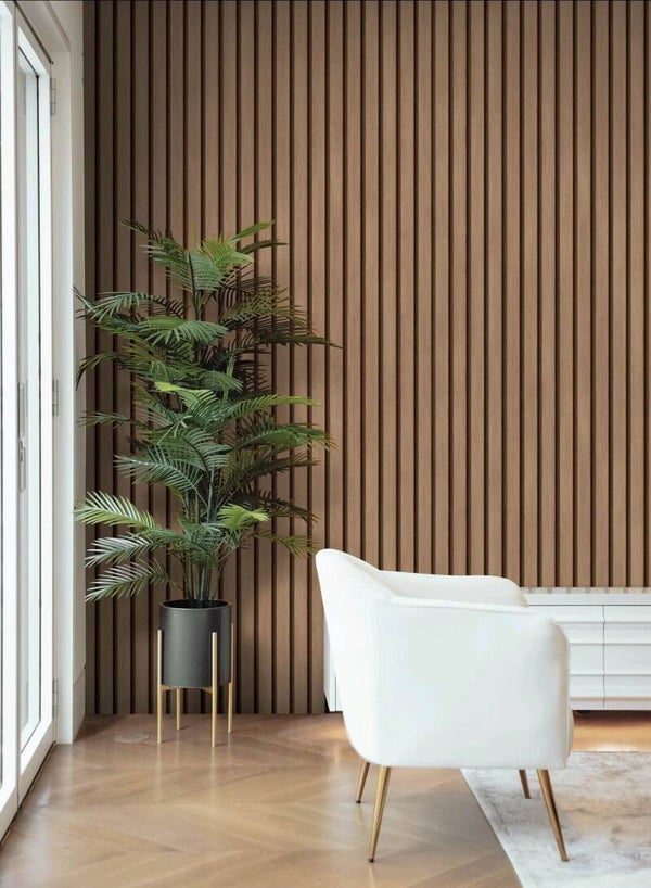 Realistic Walnut Slat Wallpaper for Modern Interiors/ per SQM