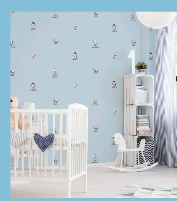 Snoopy Best Friends Nursery Wallpaper - Blue/per SQM