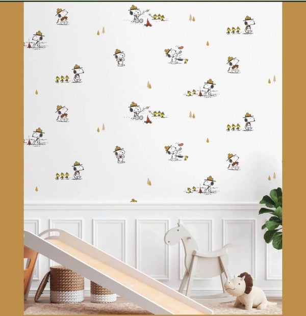 Snoopy Scout Camping Wallpaper - White/per SQM