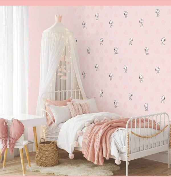 Snoopy Hearts Girls Wallpaper - Pink/per SQM