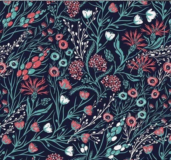 Dark Floral Wallpaper - Navy & Rose Botanical/per SQM