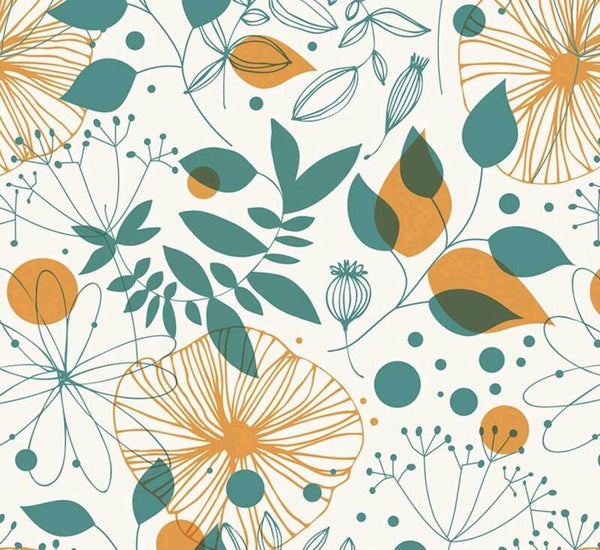 Botanical Bliss - Teal & Gold Wallpaper/per SQM