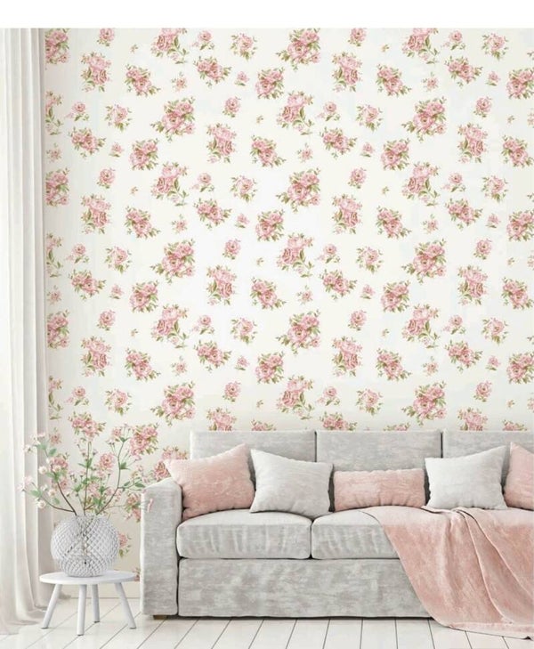 Blush Rose Floral Wallpaper - Soft Pink/per SQM