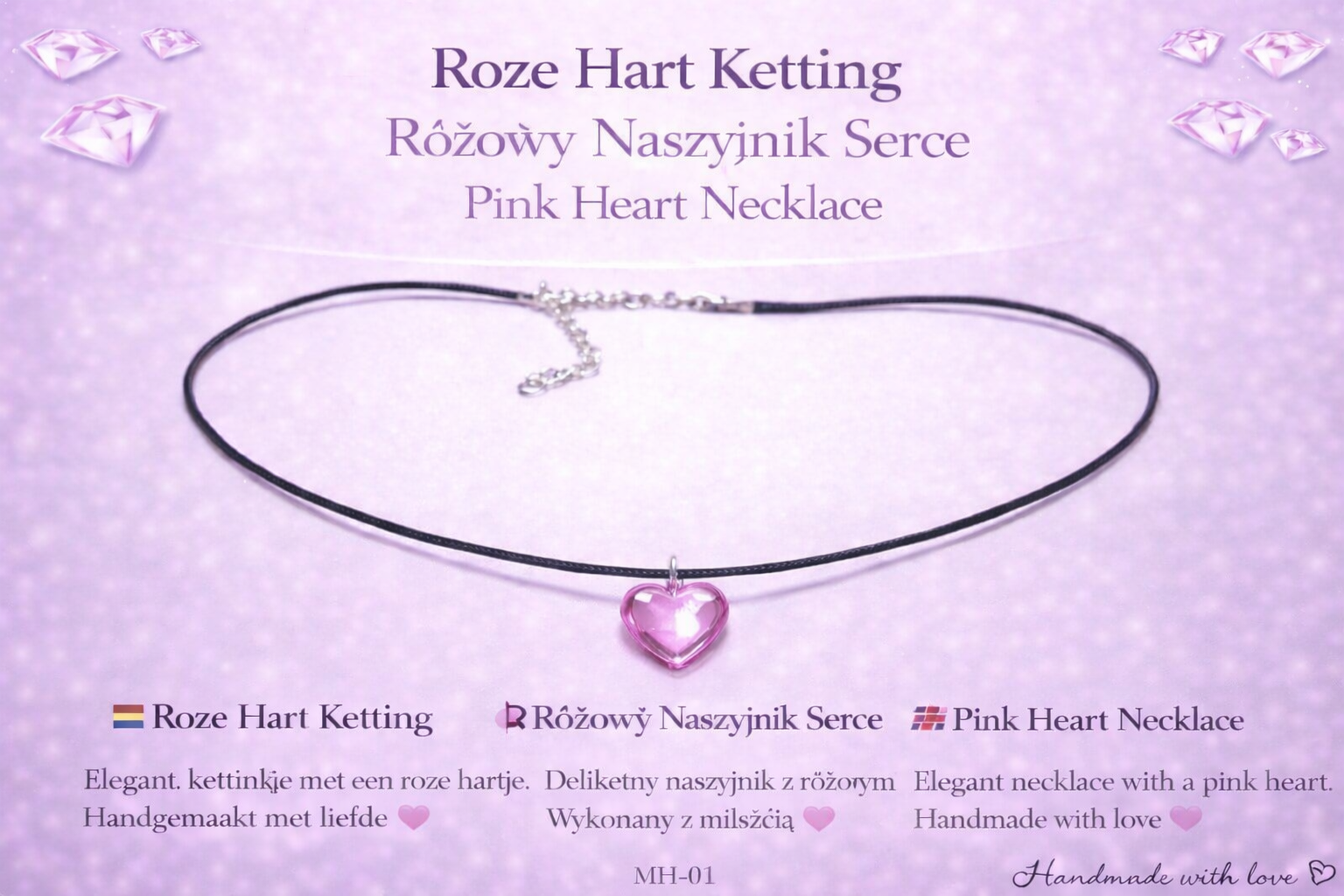 Elegante ketting met een roze hartje.