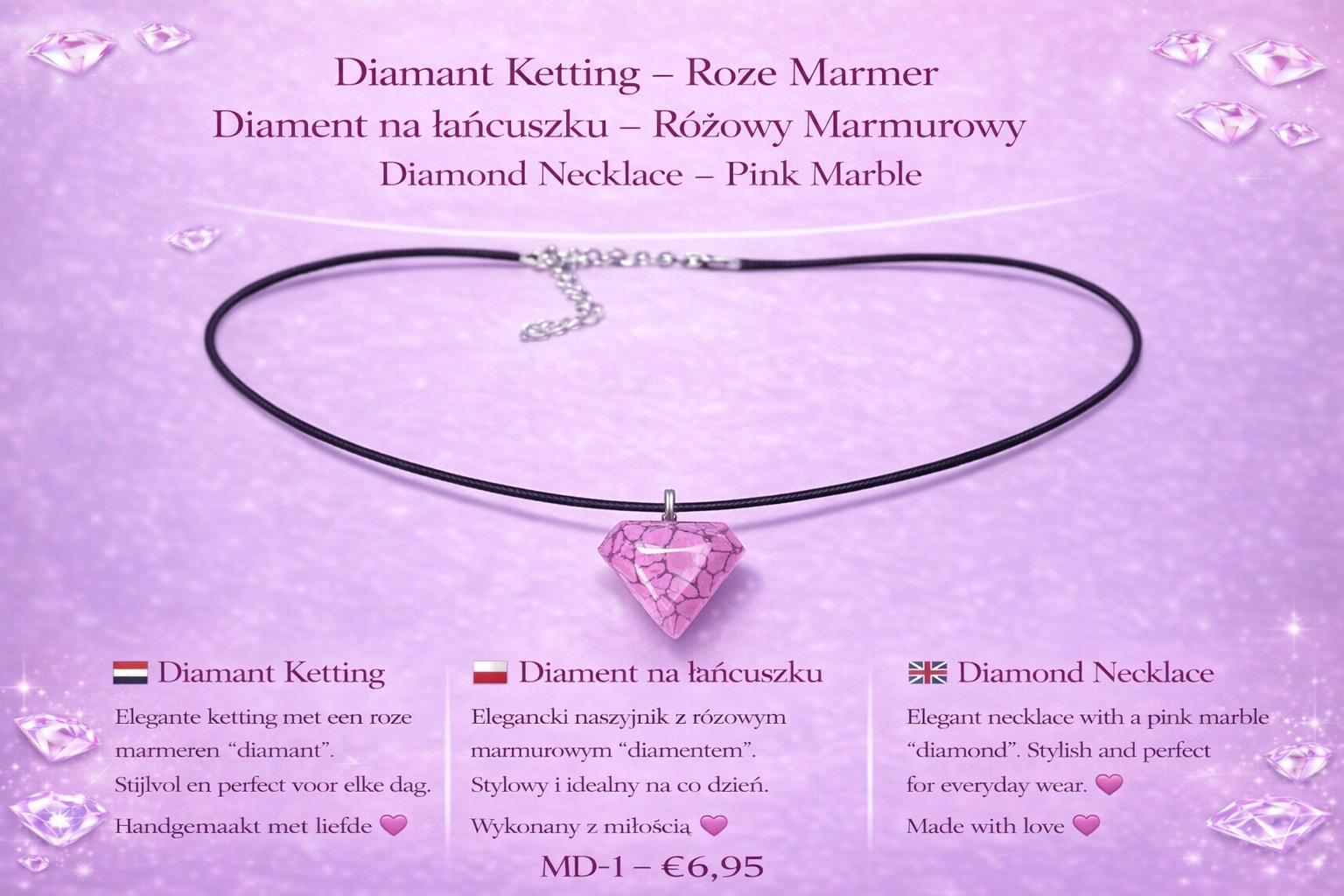 Diamant Ketting – Roze Marmer