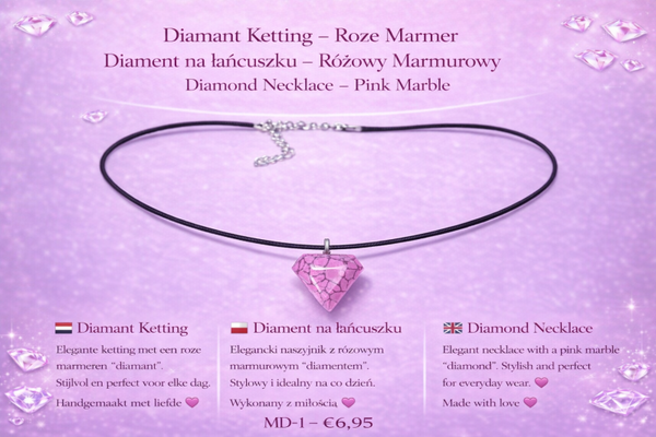 Diamant Ketting – Roze Marmer