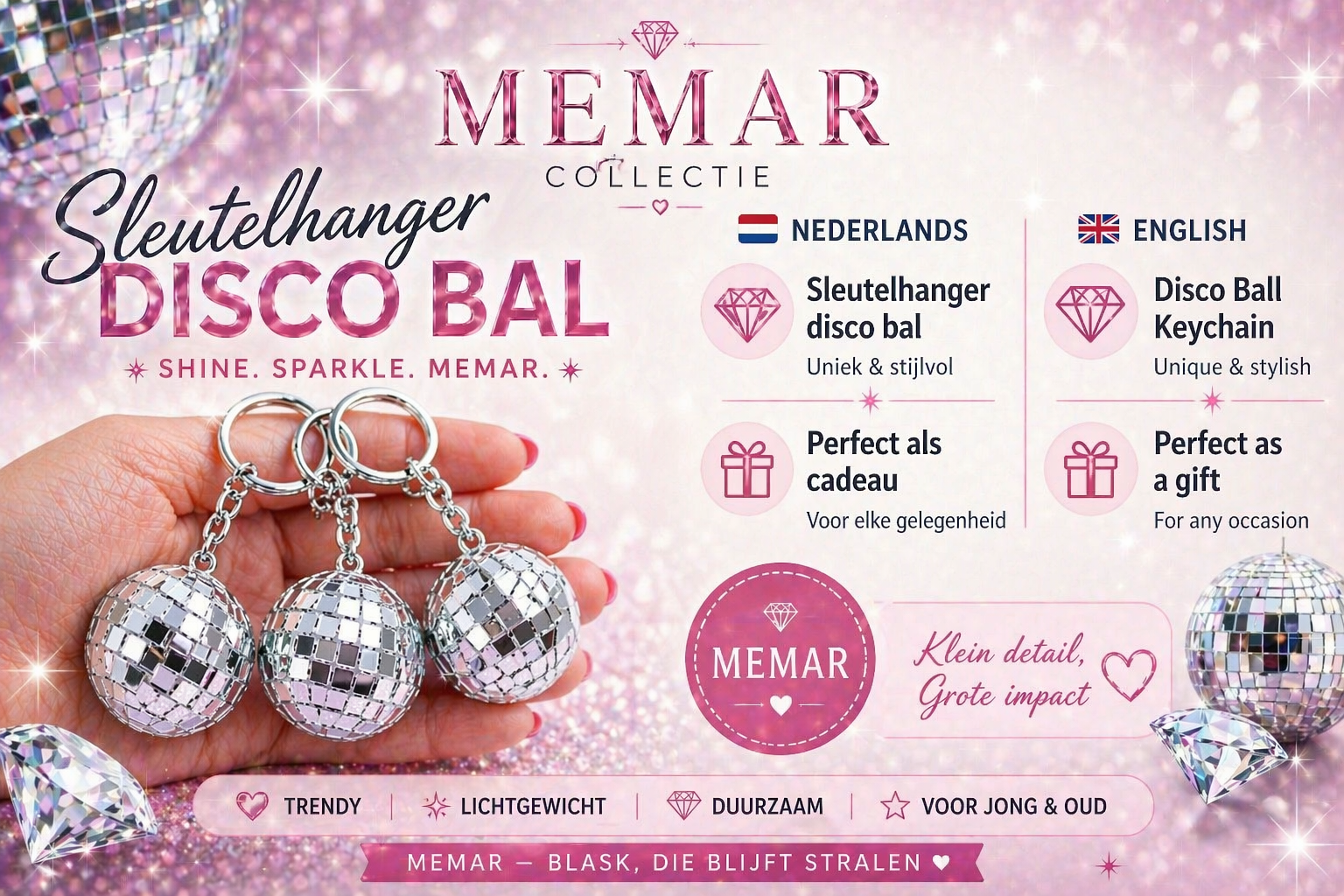 Sleutelhanger disco bal -zilver🩶