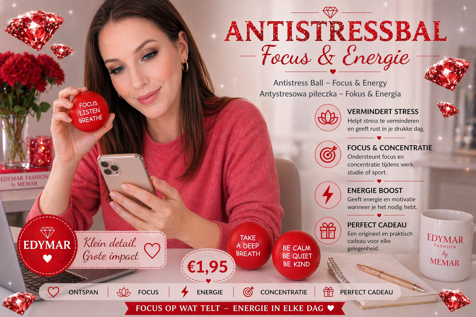 Antistressbal – Focus & Energie -Rood❤️