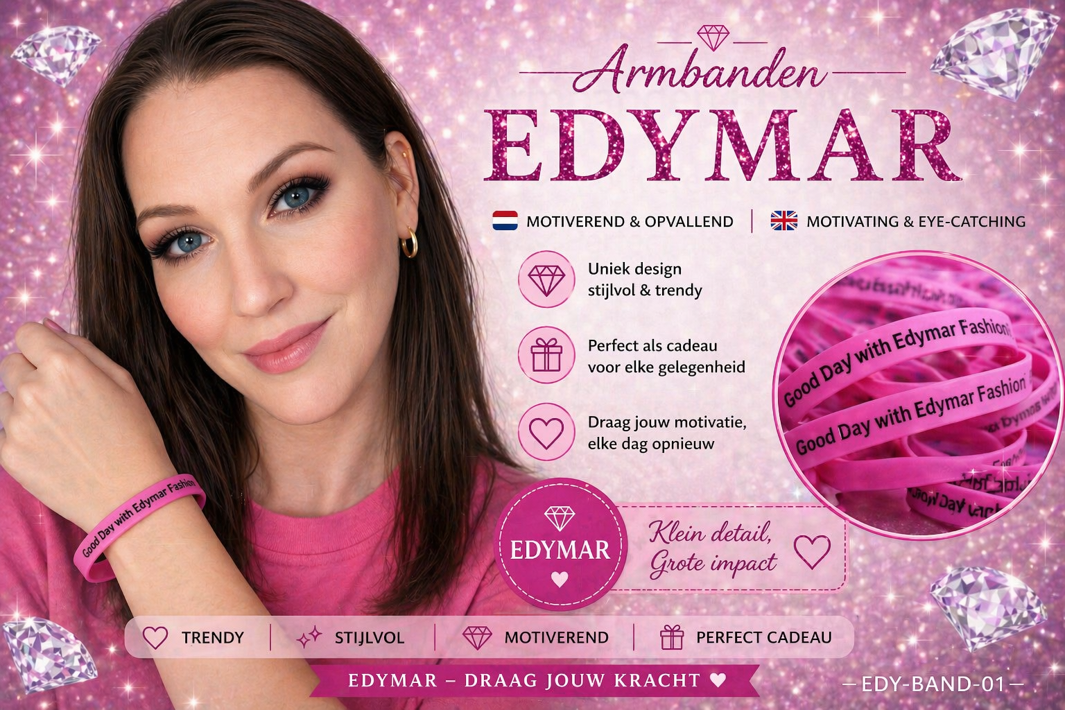 EDYMAR armband in roze kleur met inspirerende