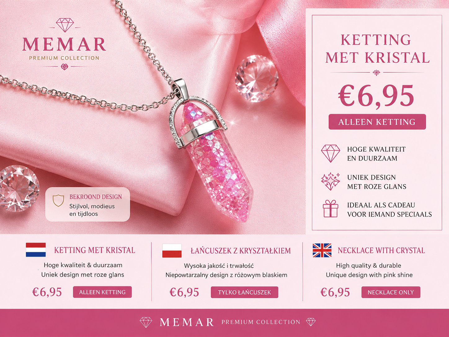 🇳🇱 Roze kristal ketting