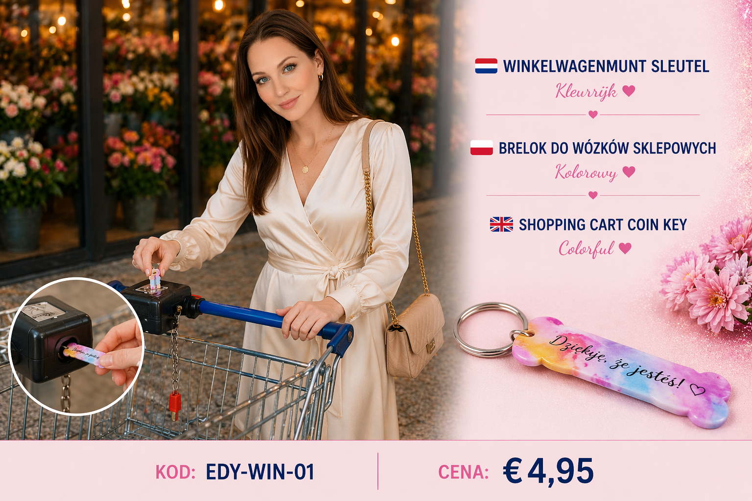 EDYMAR Sleutelhanger winkelwagen – kleurrijk 🌈