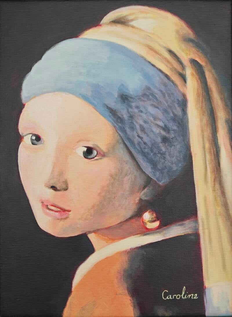 Kattuks meisje met de paerel | formaat 30 x 40 cm | acrylverf op canvas | 199,- incl. lijst