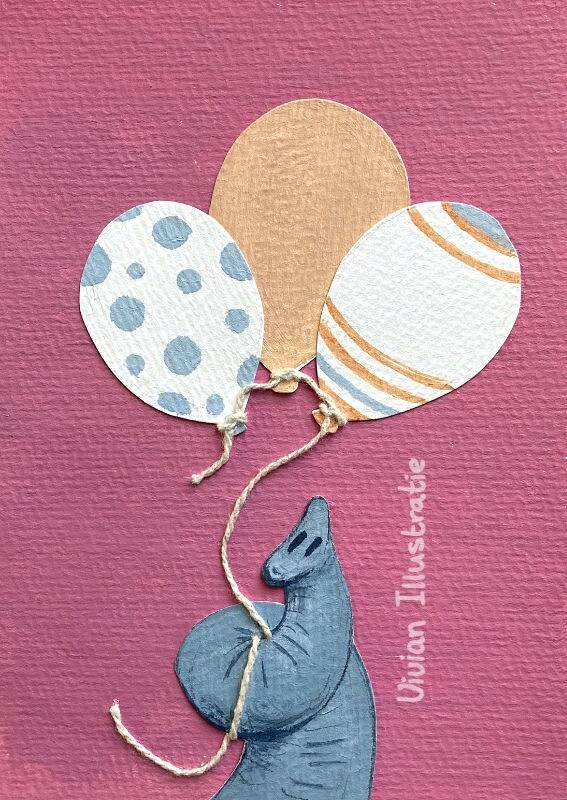 kaart feest olifant felicitaties vivian illustratie 