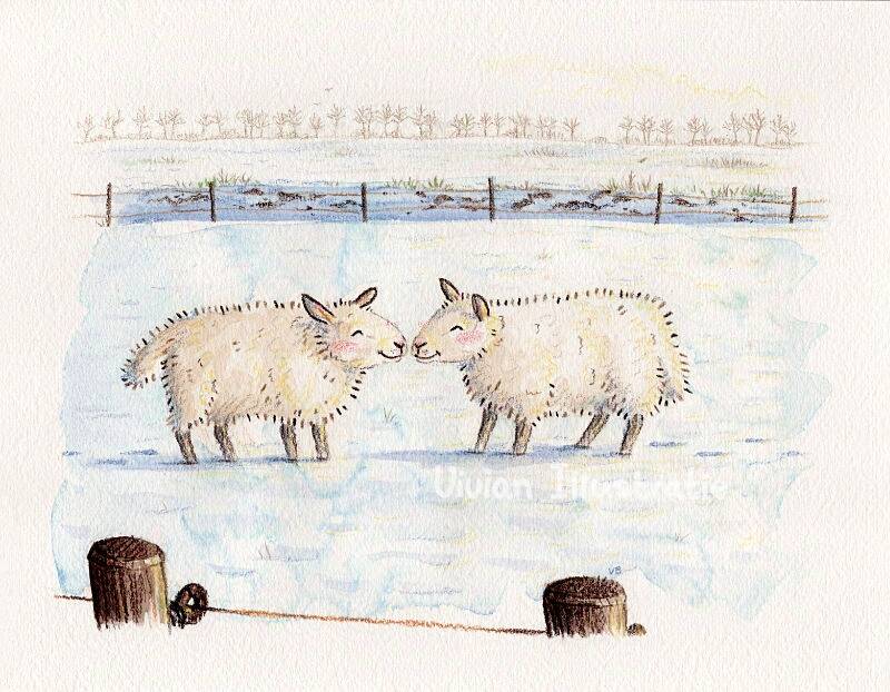 Kerstkaart schapen met landschap