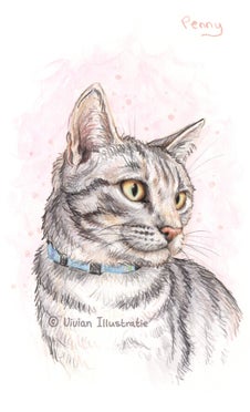 Dierenportret, illustratie van Penny de poes