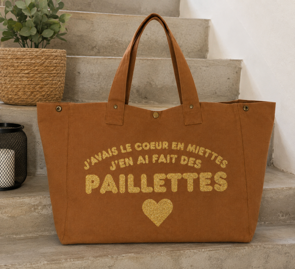Sac cabas « J’avais le cœur en miettes, j’en ai fait des PAILLETTES » ✨