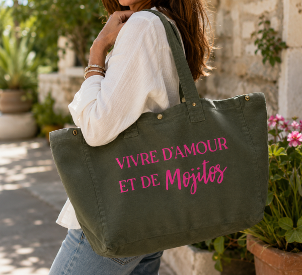 Sac cabas personnalisable "Vivre d'amour et de Mojitos"