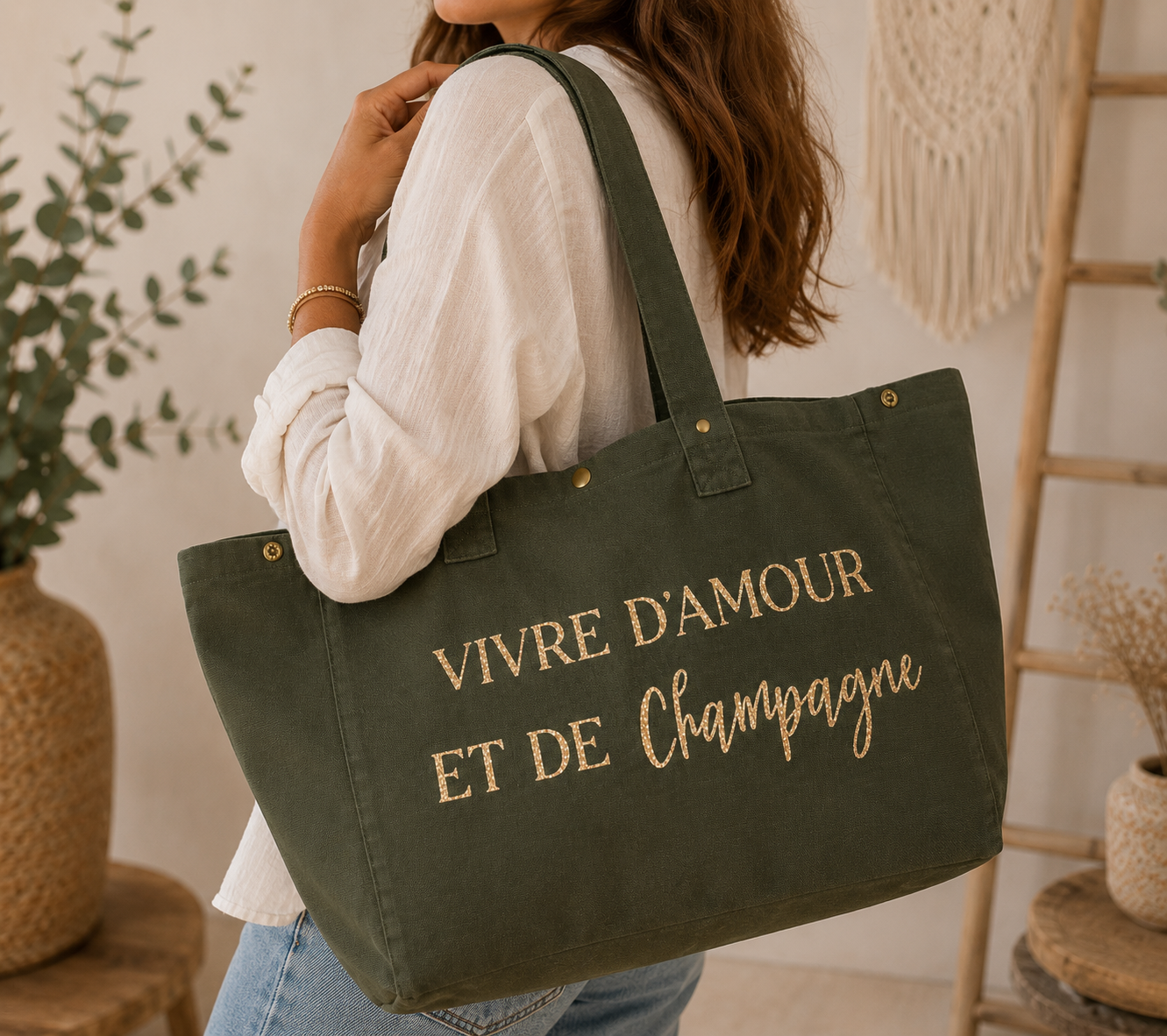 Sac cabas personnalisable "Vivre d'amour et de Champagne"