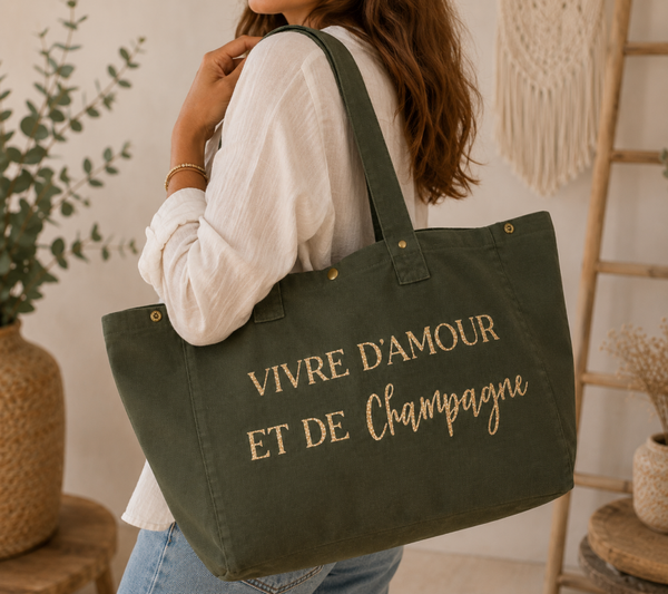 Sac cabas personnalisable "Vivre d'amour et de Champagne"