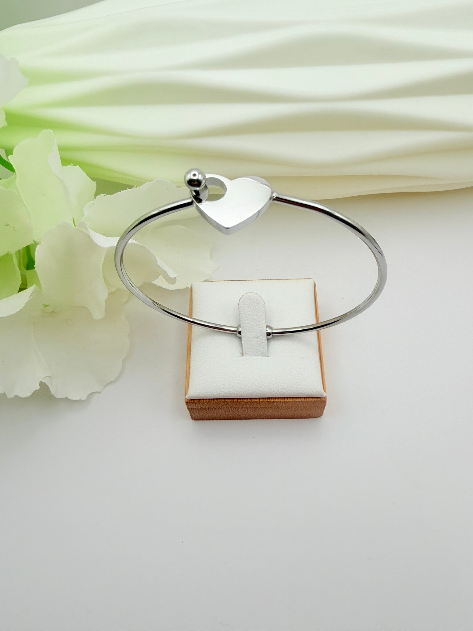 Jonc acier inoxydable argenté coeur