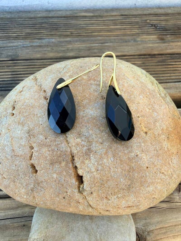 Boucles d’oreilles pendantes en obsidienne noire