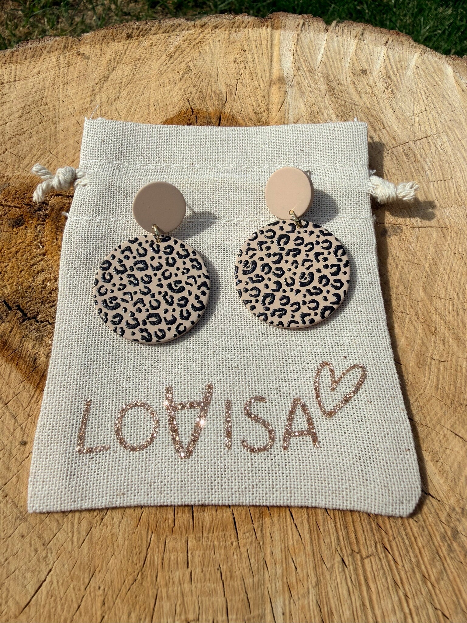 Boucles d’oreilles rondes léopard beige