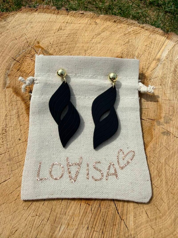 Boucles d’oreilles pendantes noir sculpté