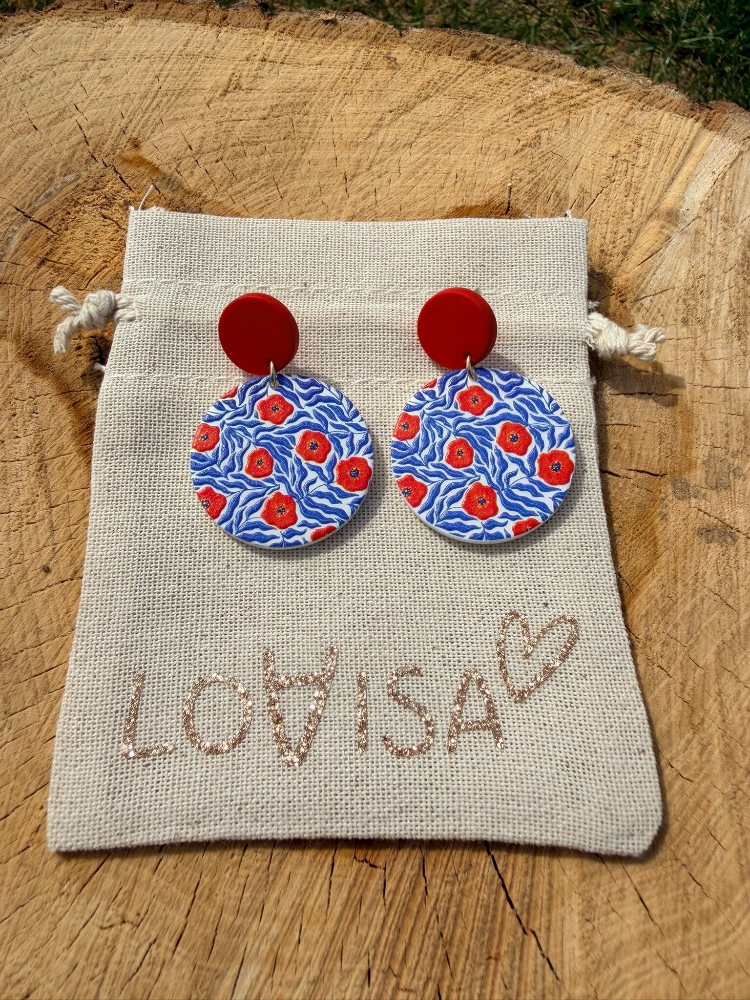 Boucles d’oreilles rondes coquelicots