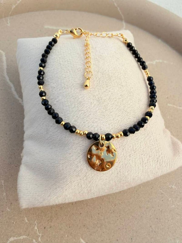 Bracelet Perlé Noir & Doré – Élégance Minimaliste