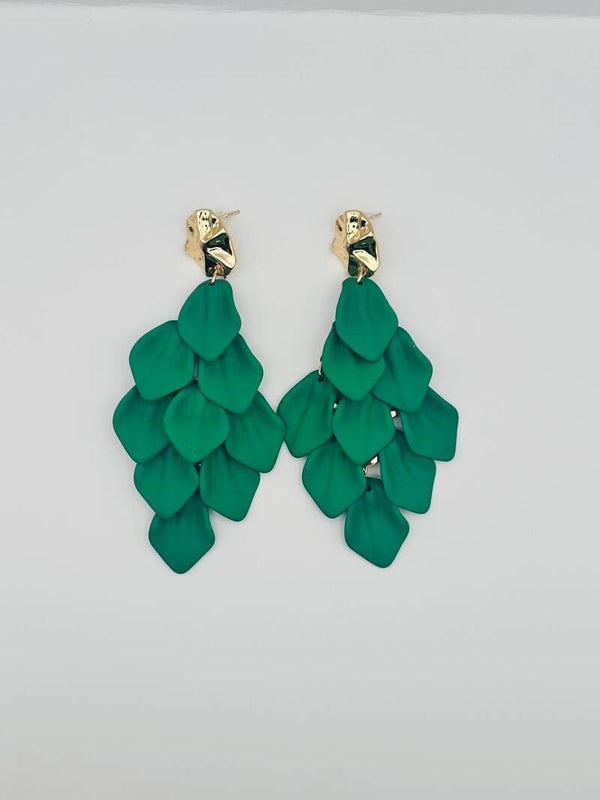 Boucles d’oreilles à pampilles en forme de pétales vert