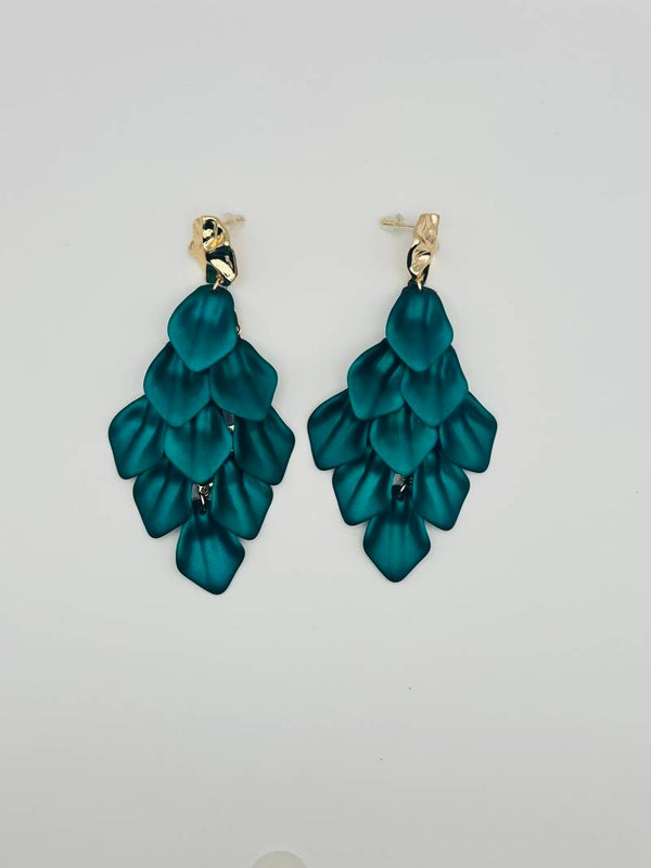 Boucles d’oreilles à pampilles en forme de pétales vert foncé